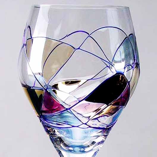   GLASSES Lead Free Crystal Hand Blown Painted 24K Gold Red Cobalt Blue